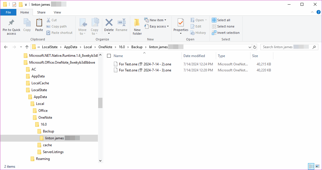 Backup Folder of OneNote for Windows 10