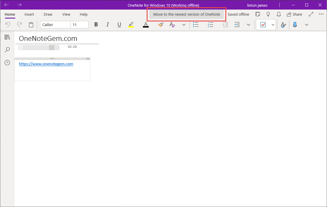 Feature: Move to the newest version of OneNote