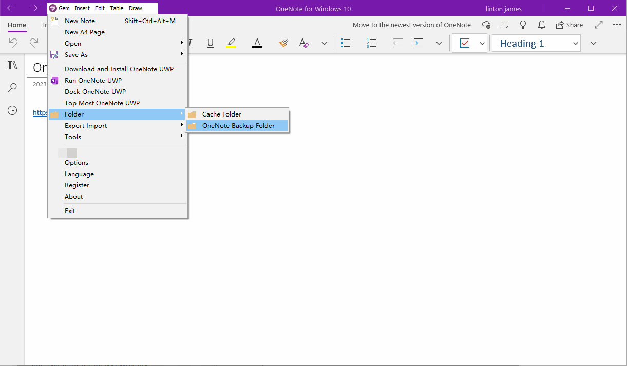 Open Backup Folder of OneNote for Windows 10 by One-click