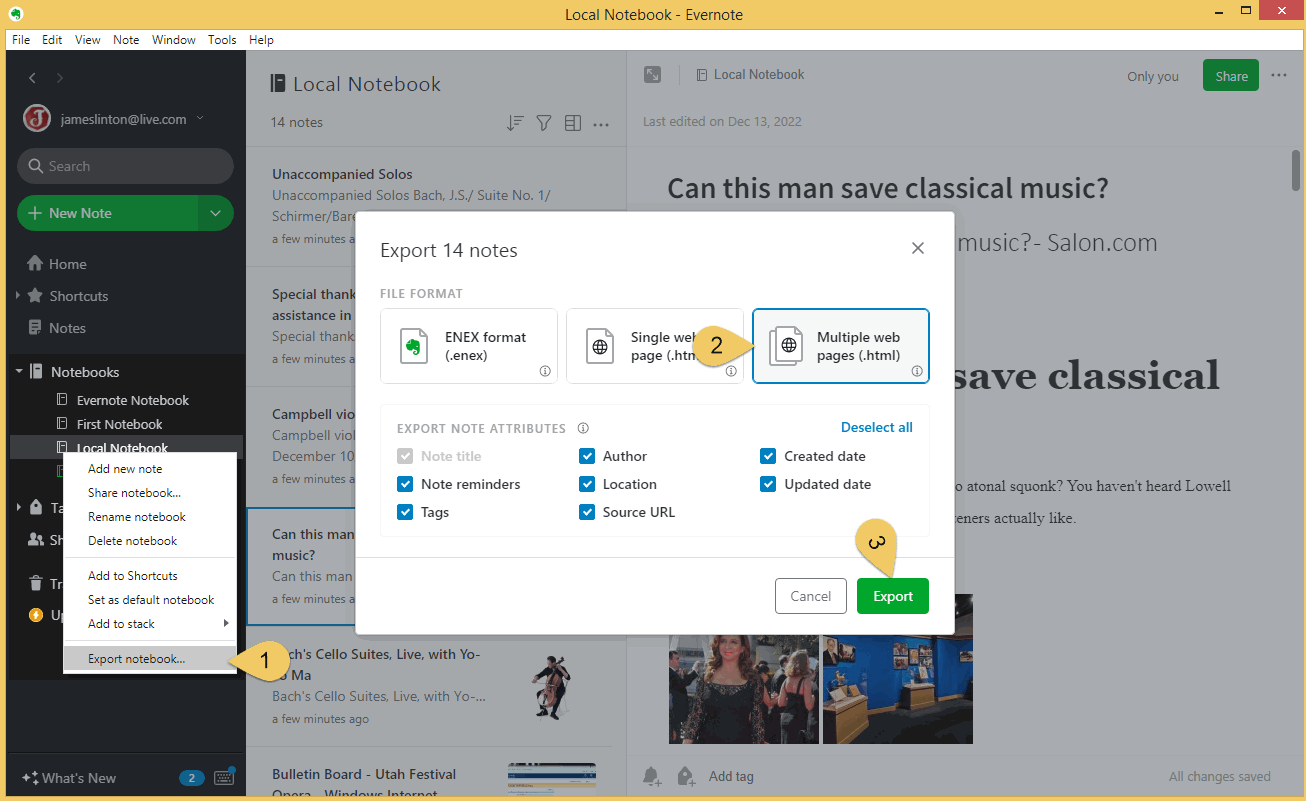 Export Notes from Evernote as HTML Files