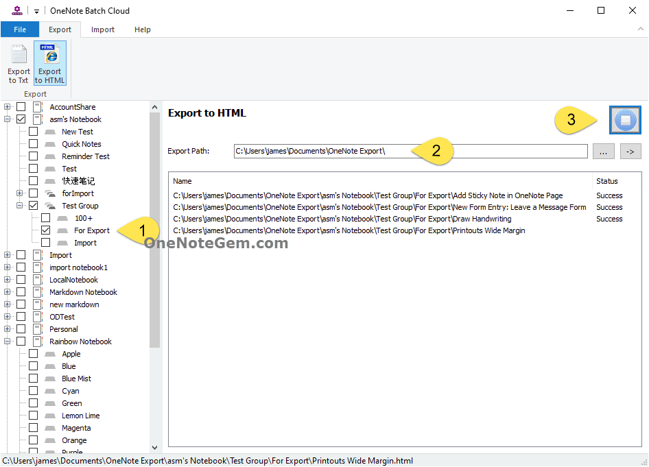 Export with OneNote Batch Cloud (UWP)