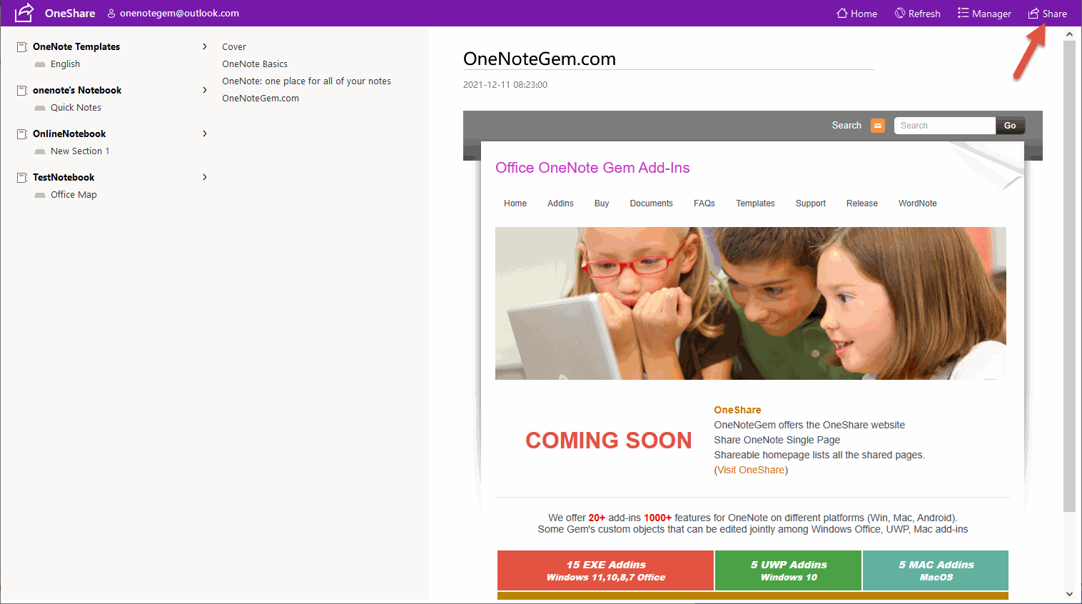 Share Button of OneShare