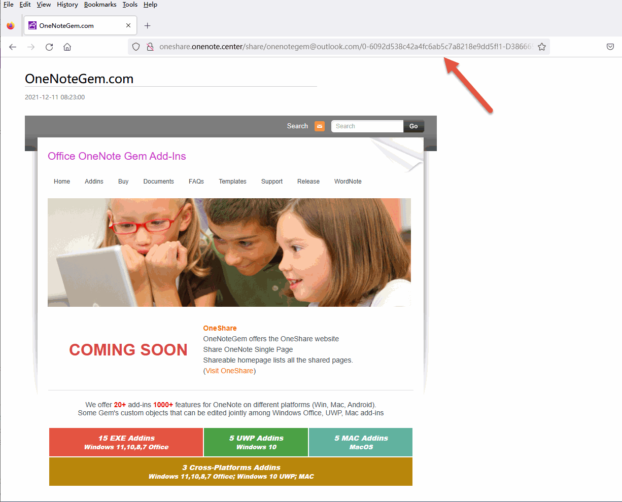 View the OneNote Shared Web Page