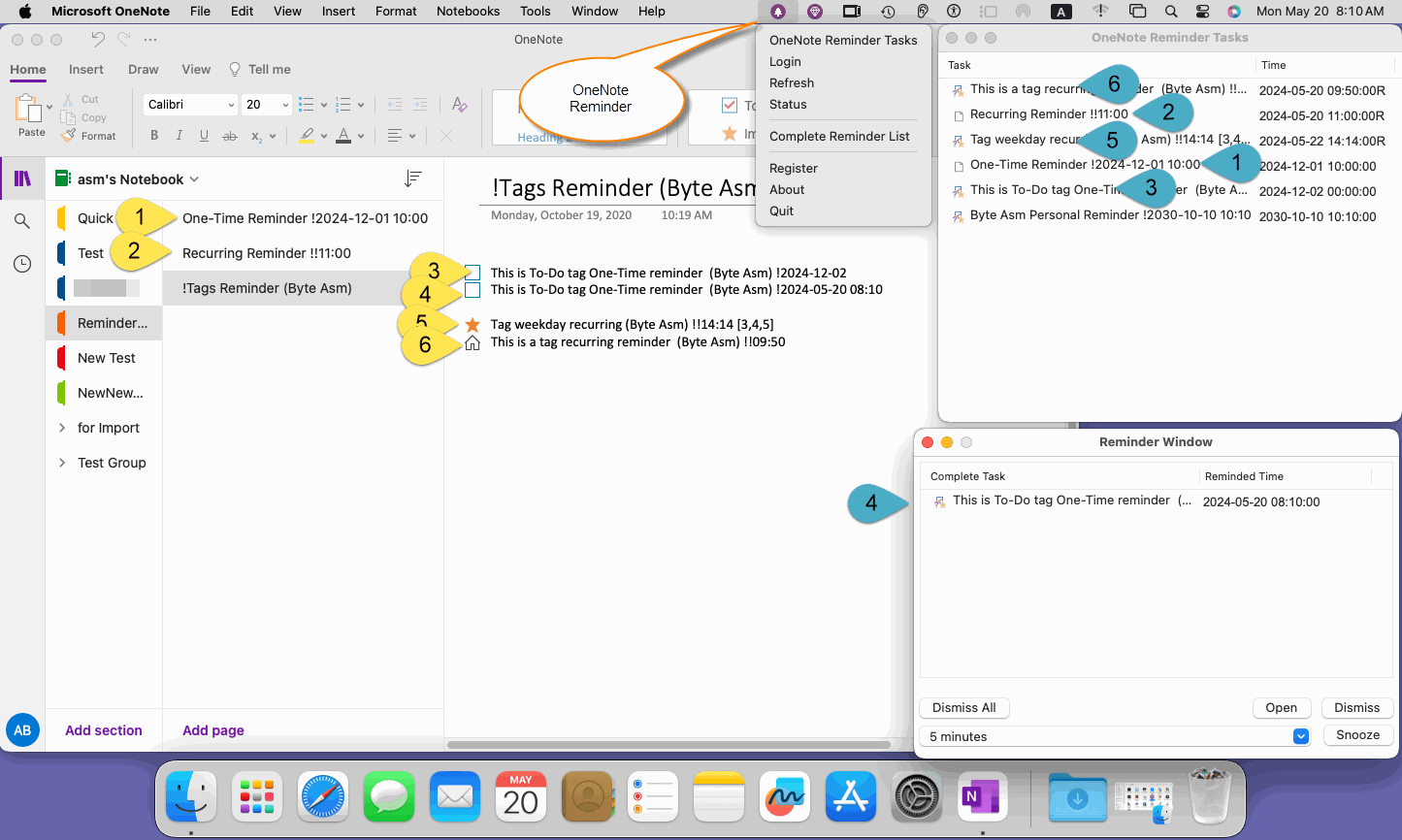 OneNote Reminder for Mac